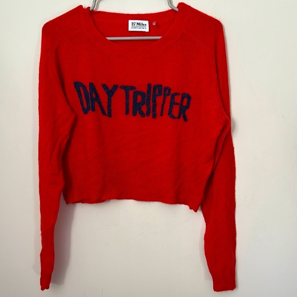 27 miles Malibu "day tripper" wool cashmere blend crop crewneck red sweater Vday - Picture 3 of 7